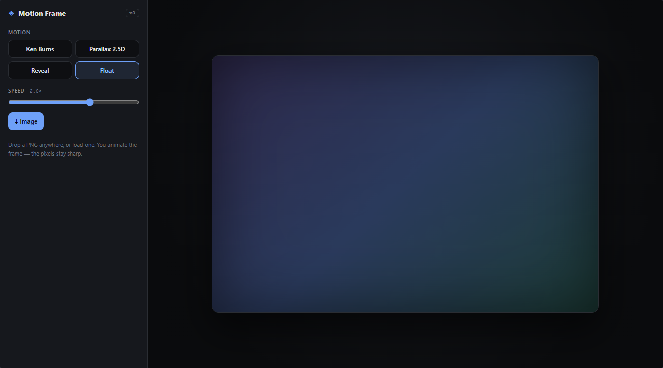 Motion Frame — an image-motion rig with an empty frame