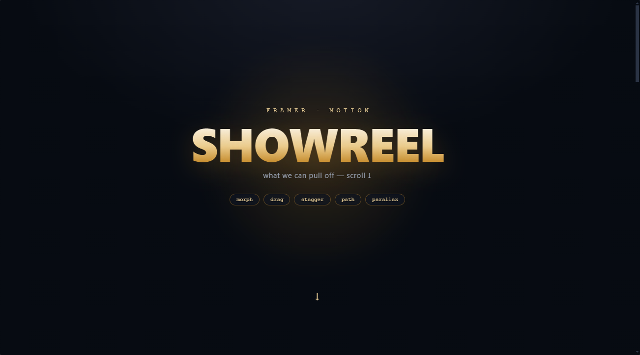 Motion Showreel — a gold SHOWREEL title over dark ground