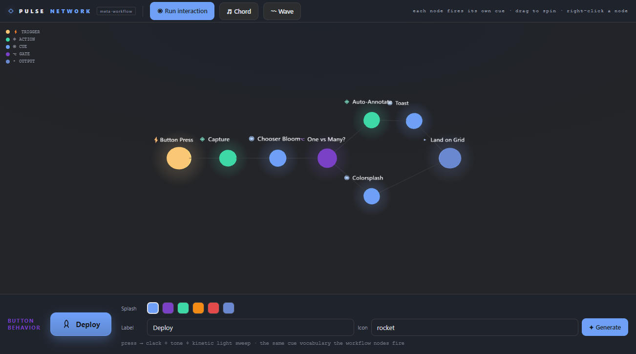 Pulse Network — a node map with colored cue nodes